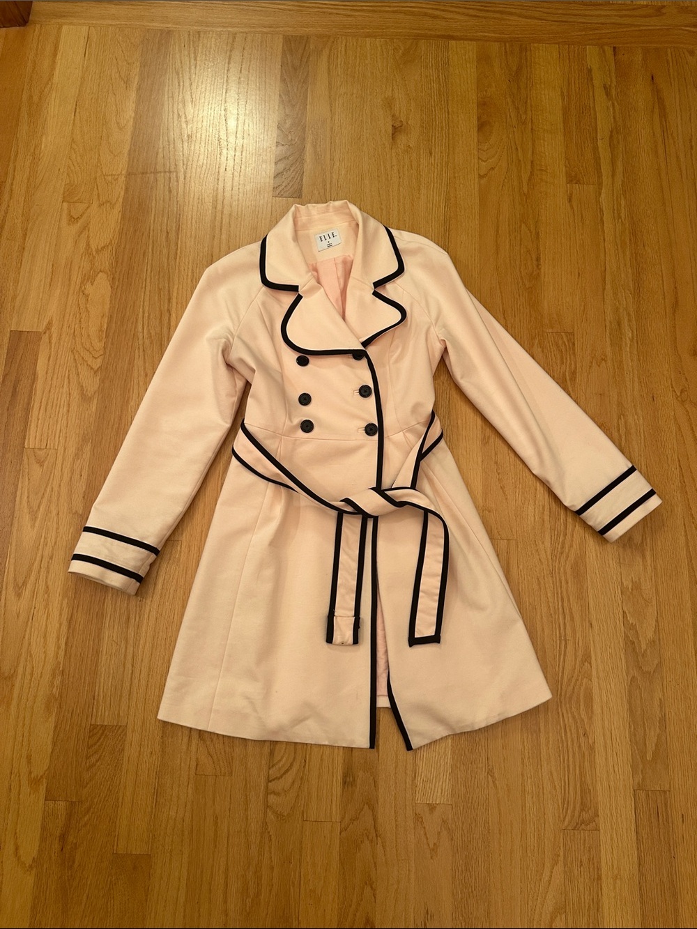 Elle Light Pink Trench Coat with Black Trim